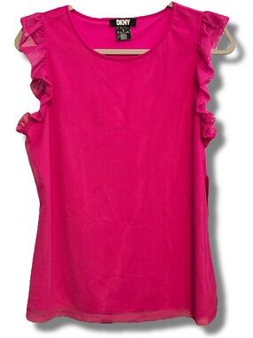 DKNY Womens Hot Pink Ruffle Sleeve Blouse Camisole Top Stretchy UA4TR194 Size M